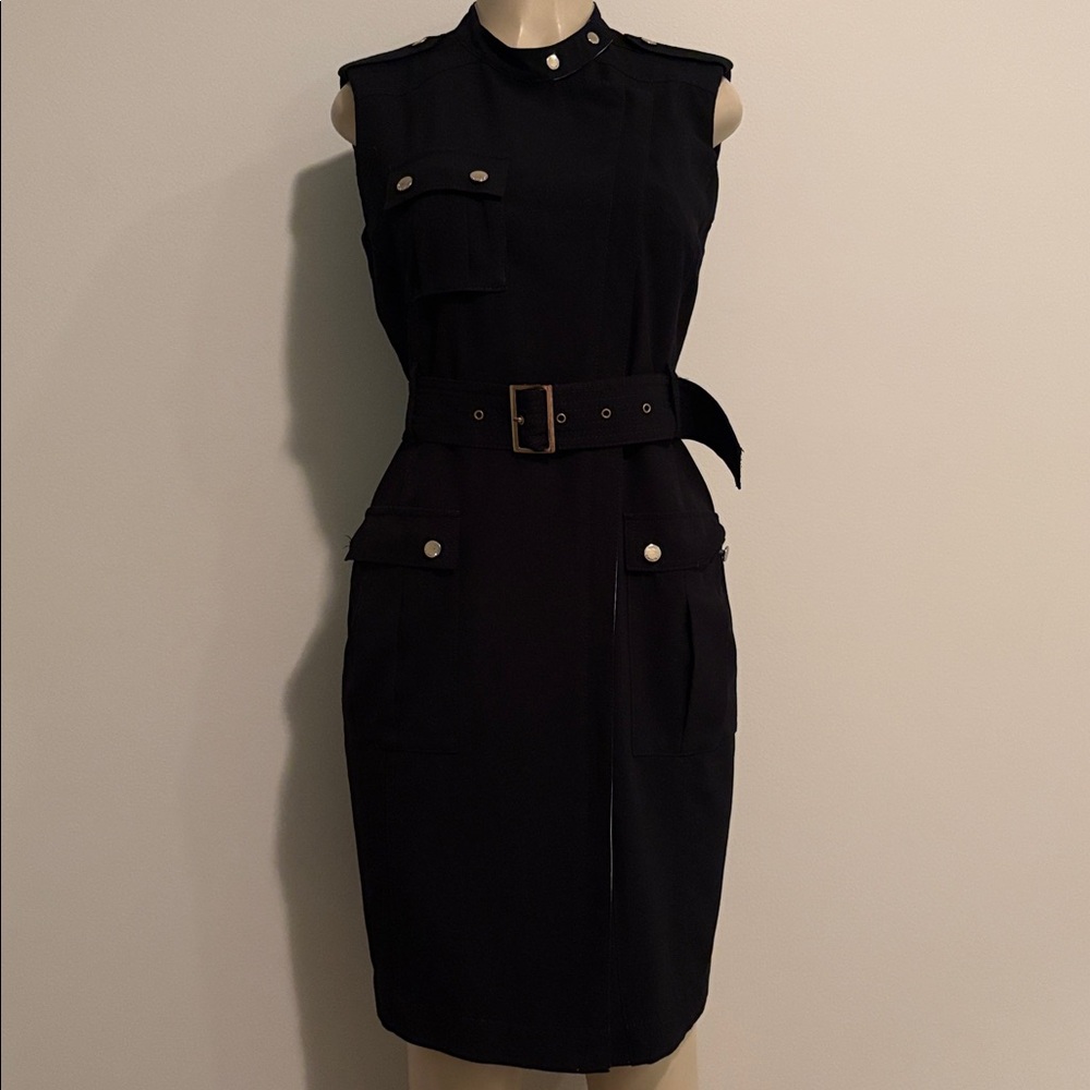 Calvin Klein black luxe exposed zip belted utility dress size 8 - Picture 2 of 9